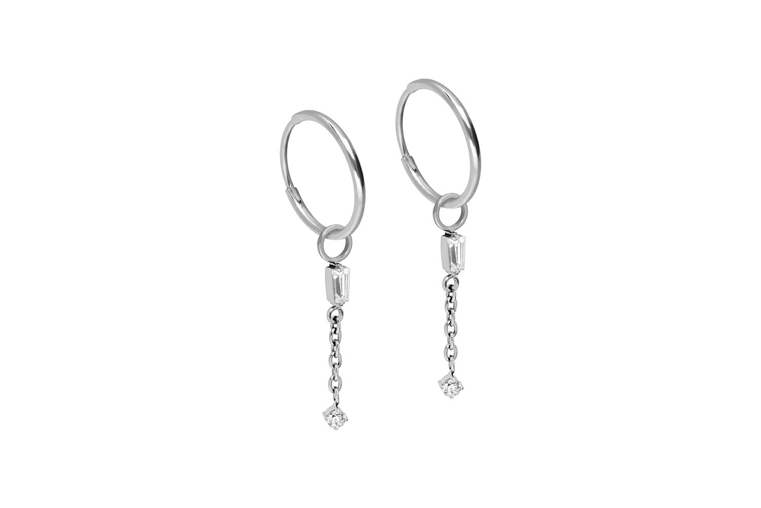 Titan Ohrclicker Creolen 2 KRISTALLE + KETTE von Piercingline